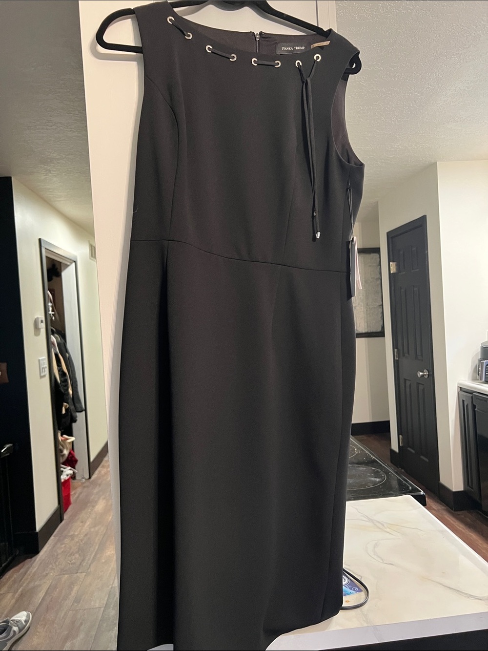 Ivanka Trump Black Sleeveless Sheath Dress with Grommet Detail